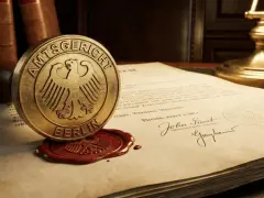 Siegel des Amtsgerichts Berlin auf Dokumenten, die auf eine rechtliche Angelegenheit, vielleicht im Kontext des Jugendamts, hindeuten.