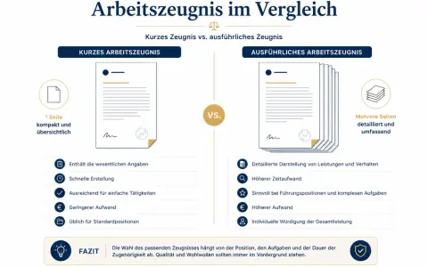 Vergleich von kurzen und ausführlichen Arbeitszeugnissen. Hilfreich, um das passende Zeugnis zu wählen und es richtig **arbeitszeugnis bewerten lassen**.