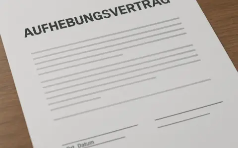 Ein Muster für einen Aufhebungsvertrag, der krankheitsbedingt genutzt werden kann. Das Dokument liegt auf einem Holztisch.