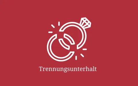Zerbrochener Trauring mit Diamant. Text: Trennungsunterhalt. Ein Symbol für die finanzielle Regelung nach der Trennung, die den Selbstbehalt berücksichtigt.