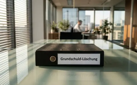 Ordner "Grundschuld-Löschung" auf einem Schreibtisch. Informationen zu ex-partner aus dem grundbuch austragen kosten.