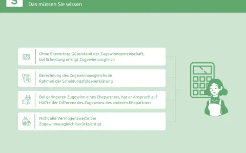 Infografik erklärt den Zugewinnausgleich bei Scheidung ohne Ehevertrag. Ein privater Vertrag kann dies regeln.