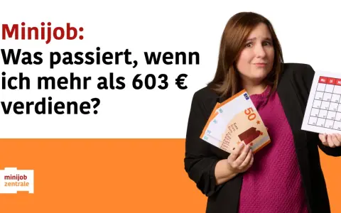 Frau mit Geld und Kalender fragt: "Minijob: Was passiert, wenn ich mehr als 603 € verdiene?" – Infos zu Minijob, Urlaubsgeld & Co.