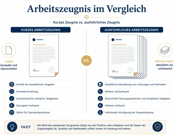 Vergleich von kurzen und ausführlichen Arbeitszeugnissen. Hilfreich, um das passende Zeugnis zu wählen und es richtig **arbeitszeugnis bewerten lassen**.