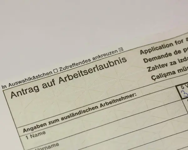 Antrag auf Arbeitserlaubnis. Formular für ausländische Arbeitnehmer, die eine Erlaubnis zum Arbeiten ohne Arbeitserlaubnis beantragen.