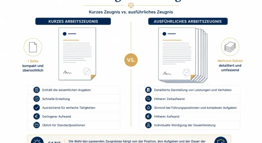 Vergleich von kurzen und ausführlichen Arbeitszeugnissen. Hilfreich, um das passende Zeugnis zu wählen und es richtig **arbeitszeugnis bewerten lassen**.