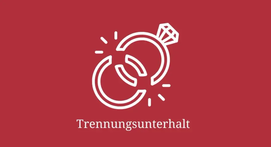 Zerbrochener Trauring mit Diamant. Text: Trennungsunterhalt. Ein Symbol für die finanzielle Regelung nach der Trennung, die den Selbstbehalt berücksichtigt.