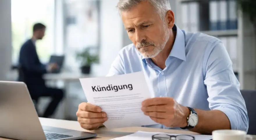 Ein Mann liest seine Kündigung. Er ist über 55 und fragt sich, ob er noch eine Nachtschicht machen muss.