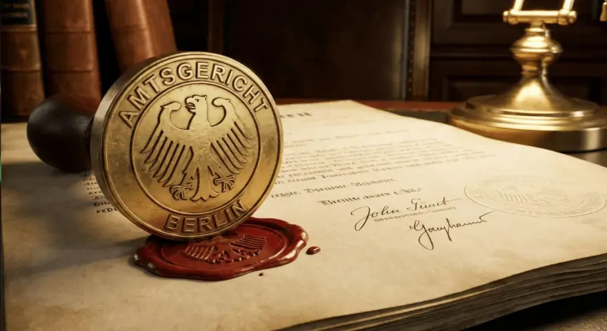 Siegel des Amtsgerichts Berlin auf Dokumenten, die auf eine rechtliche Angelegenheit, vielleicht im Kontext des Jugendamts, hindeuten.