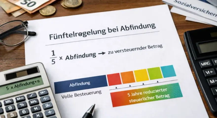 Fünftelregelung bei Abfindung: 1/5 der Abfindung ist zu versteuern. So wird die Abfindung steuerfrei oder zumindest steuerlich begünstigt.